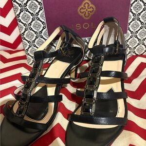 Isola Black Strappy Sandals with Embellishments